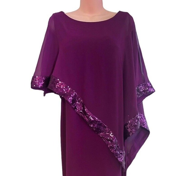 Midnight Velvet Sequin Trim Cocktail Party Formal Berry MOB Clarice Cape Dress - Picture 8 of 13